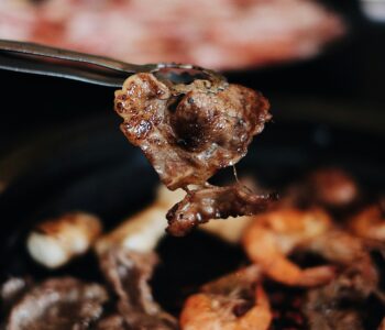 Beef and shrimps on barbecue