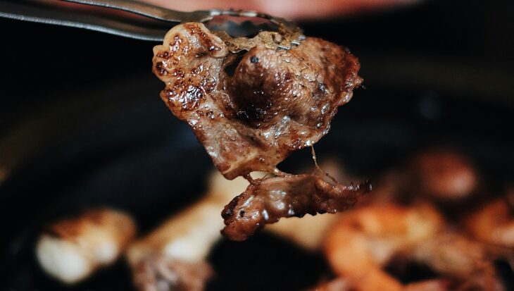 Beef and shrimps on barbecue